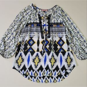 Olive Hill Women's Peasant Ikat Border Print Blouse